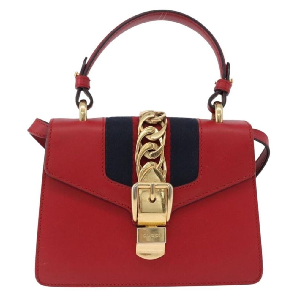 Gucci Sylvie Belt Leather Red Leather Handbag